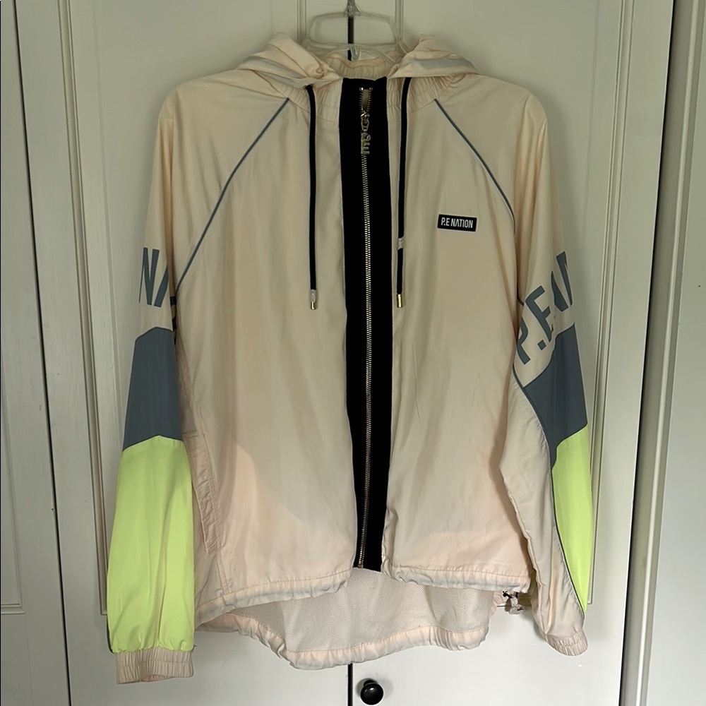 P.E Nation Cream Jacket with Neon and Gray Accents